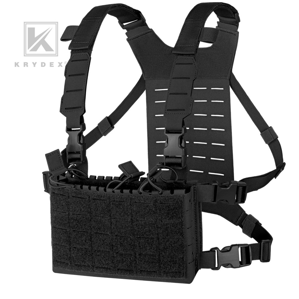 Krydex Tactical Chest Rig Shoulder Strap with Back MOLLE Panel Harness Vest BK