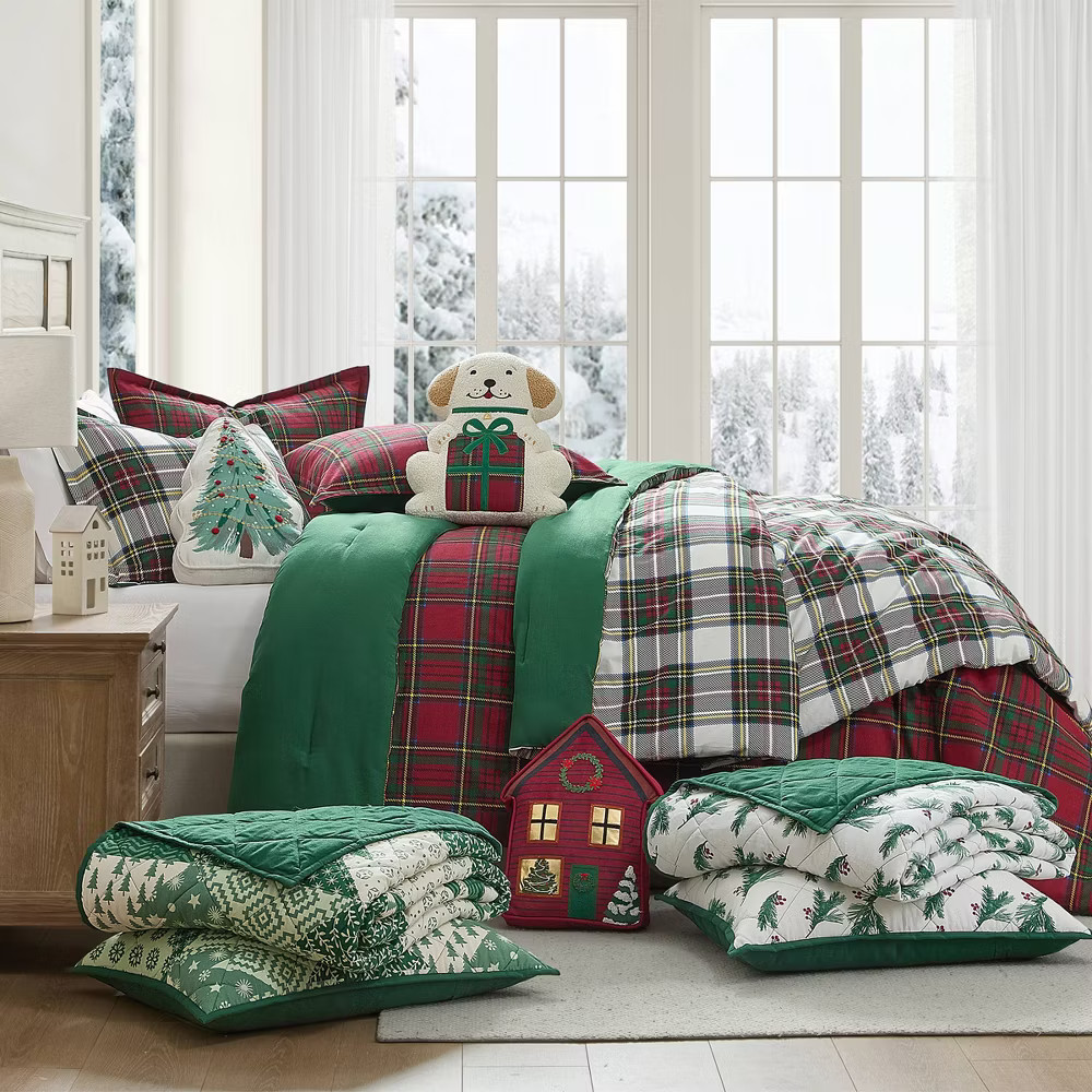 Hallmark King Flannel Plaid Comforter Set Red