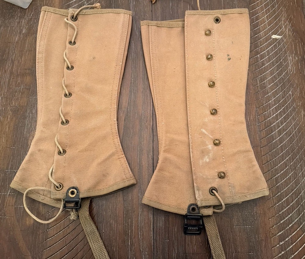 ORIGINAL WWII US USMC MARINE  COMBAT FIELD LEGGINGS-SIZE 4 NAMED