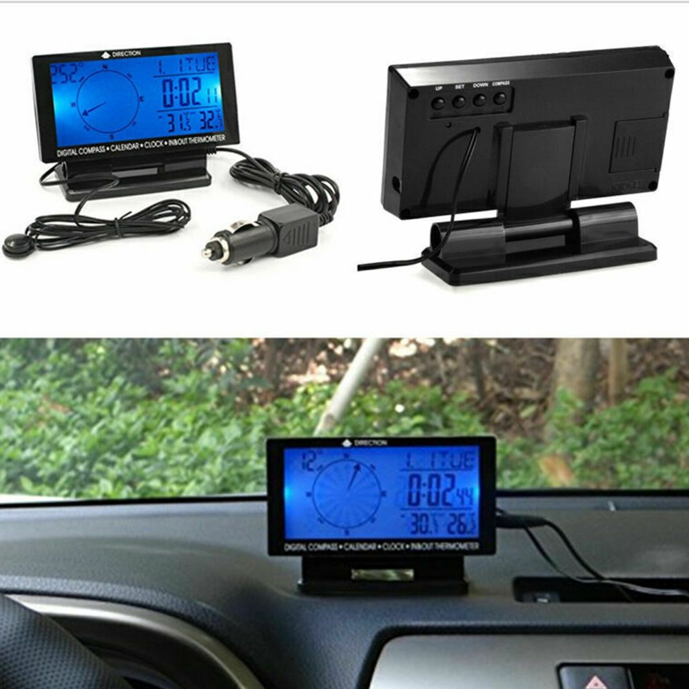 4.6" Car Digital Compass LCD Display Blue LED with Clock Thermometer Calendar