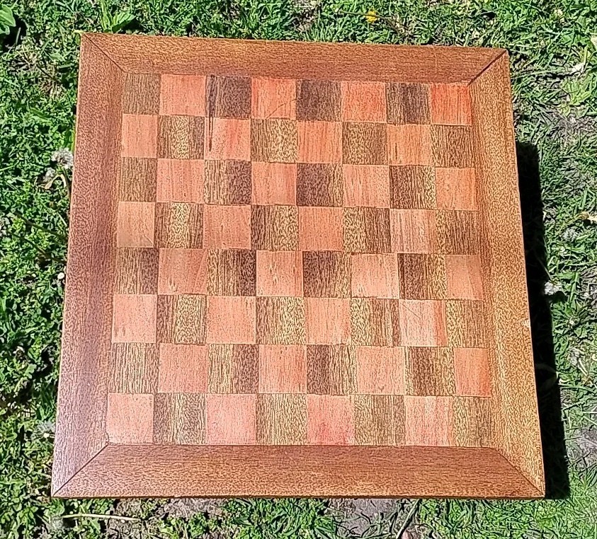 Large 19" Antique Handmade Solid Oak Chess Board