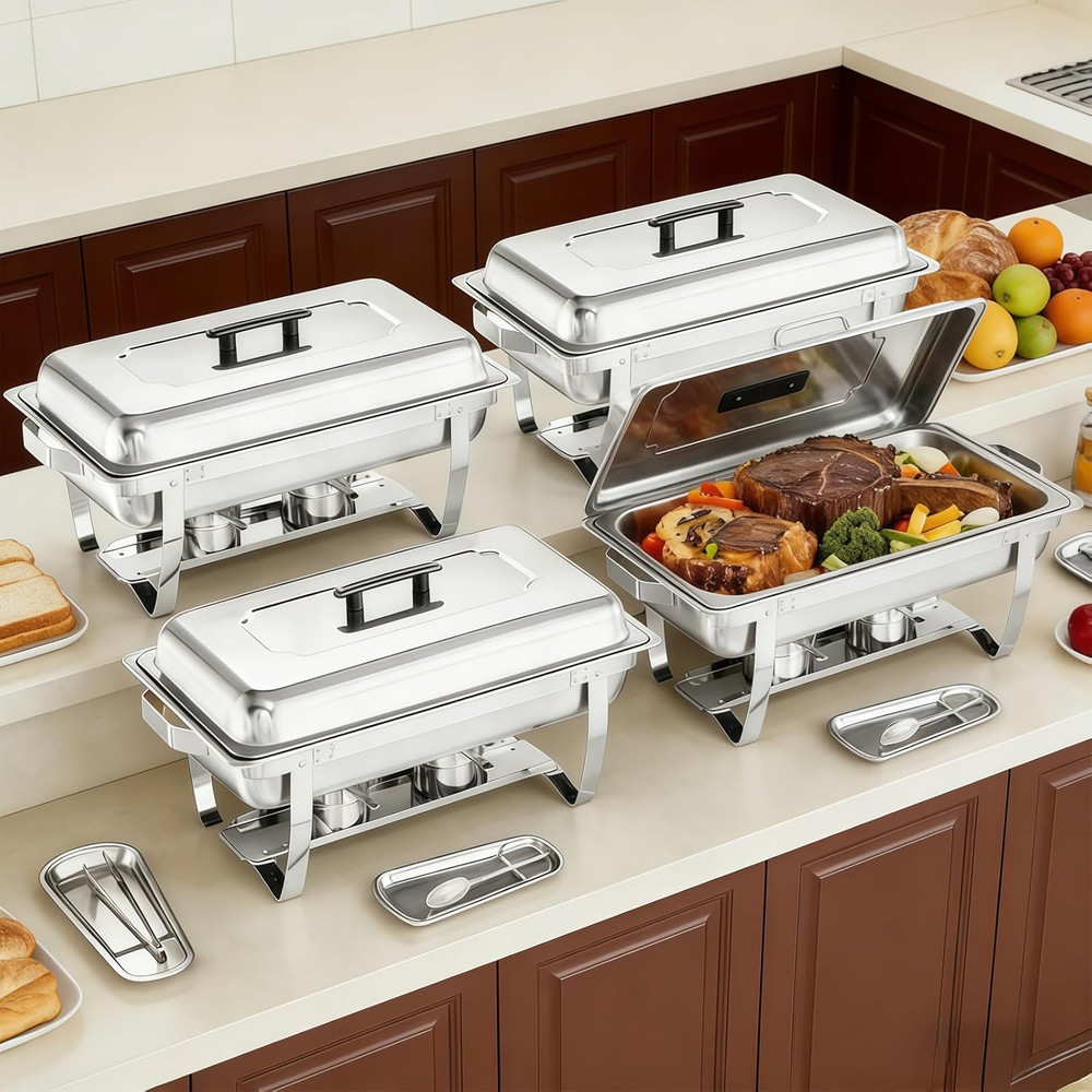 Chafing Dish Buffet Set 4 Packs,9 Quart Stainless Steel Foldable Rectangular Cha