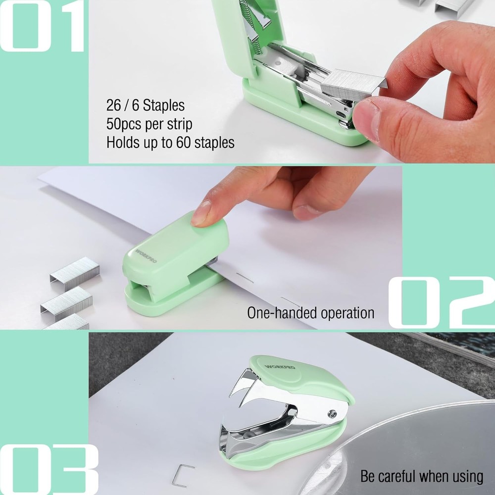 WORKPRO Small Stapler with Staples Green Stapler Set Includes Two Mini Stapler