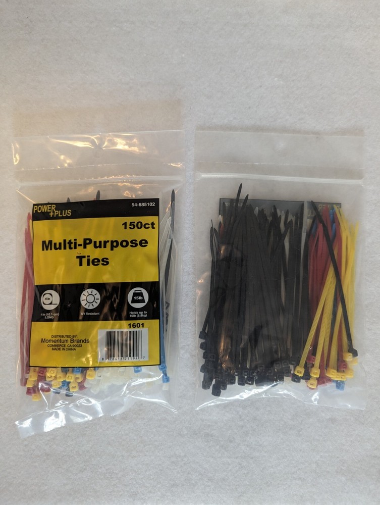 2 Packs Power+ Plus 150 ct 4" Multi-Purpose Multi Color Zip Ties