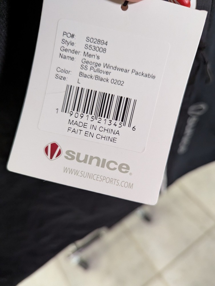 NWT MEN'S SUNICE GEORGE PACKABLE SS PULLOVER, SIZE: L, COLOR: BLACK (M16)