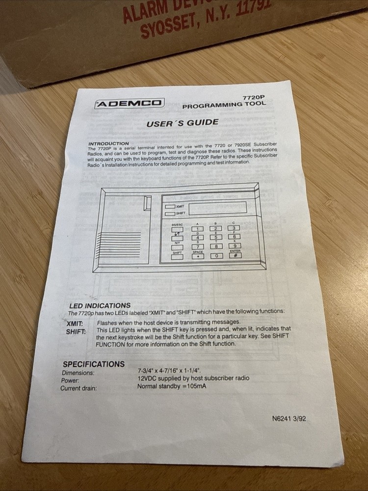 Honeywell Ademco 7720 Programming Keppad