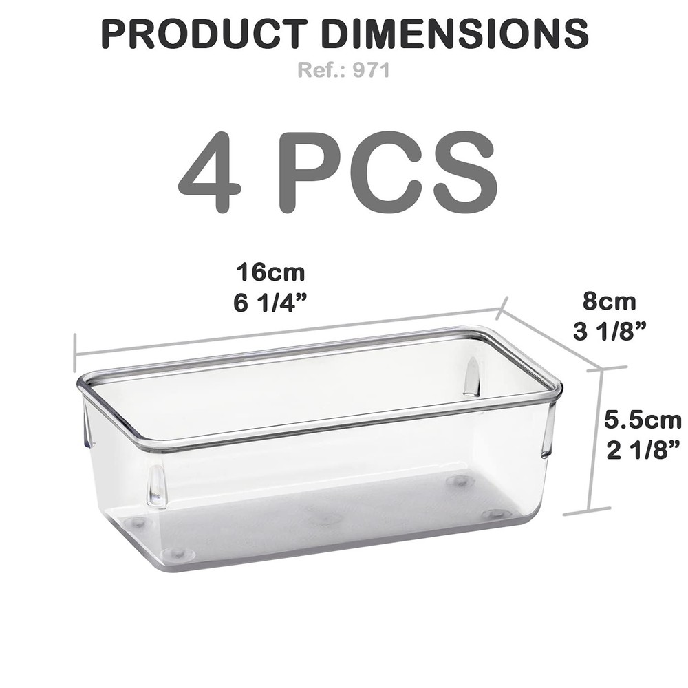 4 PCS Modular Drawer Organizer Tray Box Clear Crystal Plastic Storage Bins