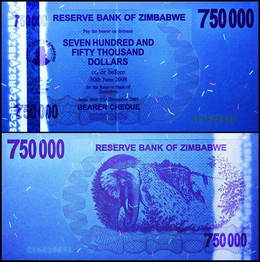 Zimbabwe 750000 Dollars Bearer Cheque, 2007, P-52, UNC