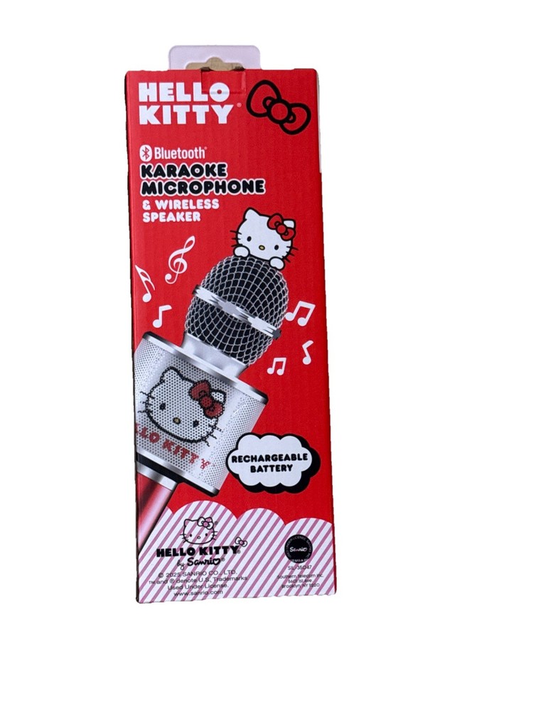 Hello Kitty Bluetooth Karaoke Microphone & Wireless Speaker USB Charging Red NIB