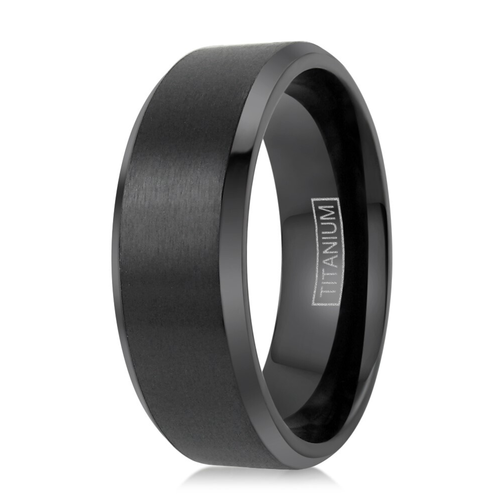 6/8mm Black Titanium Men's Brushed Finish Stripe Wedding Band Ring Size 5-15