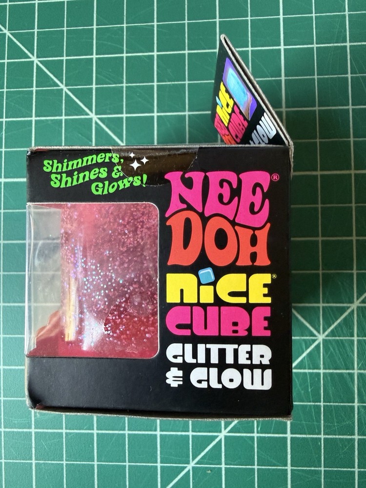 Authentic New NeeDoh Nice Cube Nee Doh Glitter & Glow PINK Sparkle Ice Cube