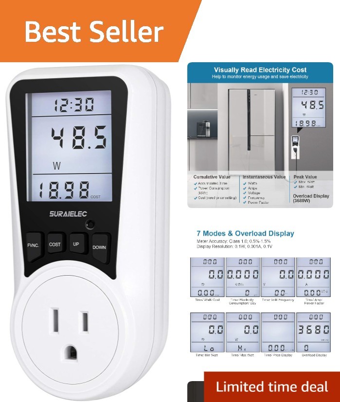 Advanced Watt Meter with Overload Indicator & Rechargeable Battery - 130V-240V