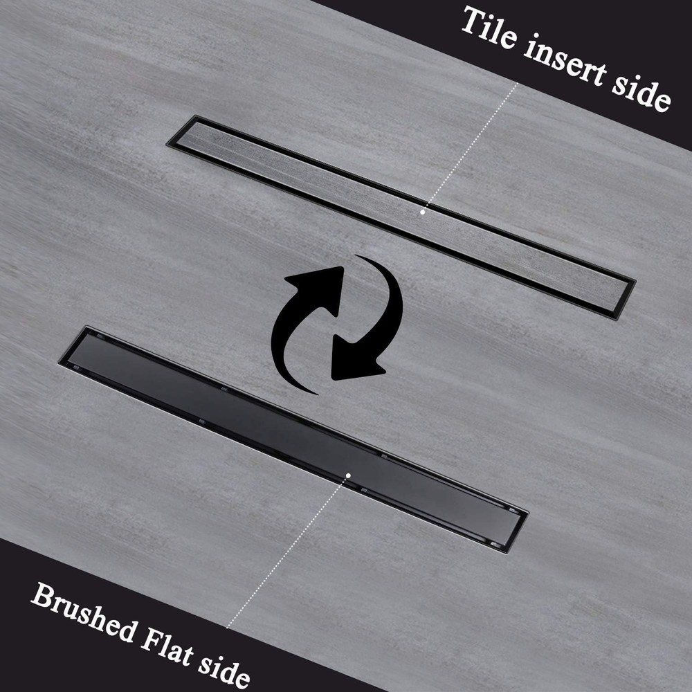 28” Linear Shower Drain Matte Black – Tile Insert Reversible Grate – Open Box
