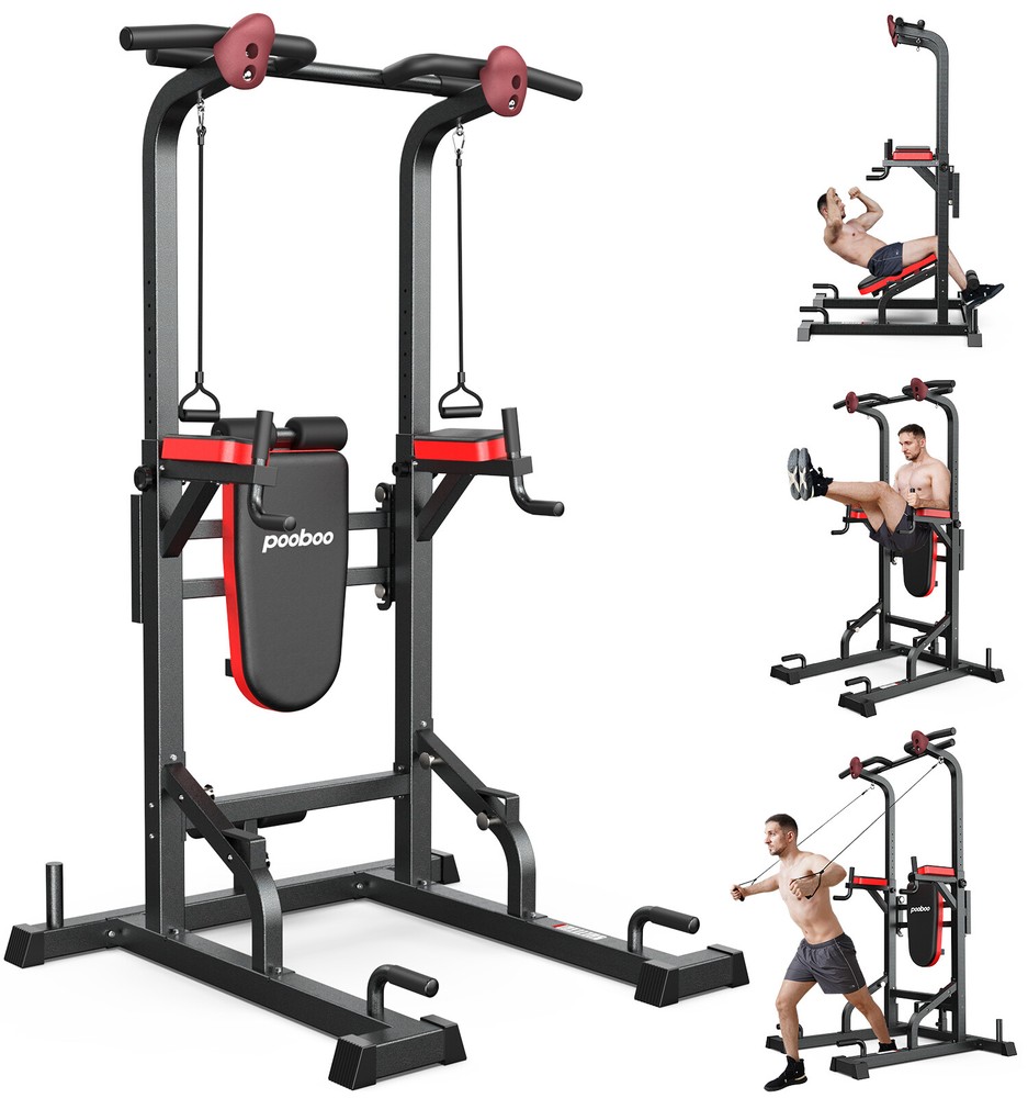 Multifunction Power Tower Dip Station Pull up Bar Power Rack with Incline Bench