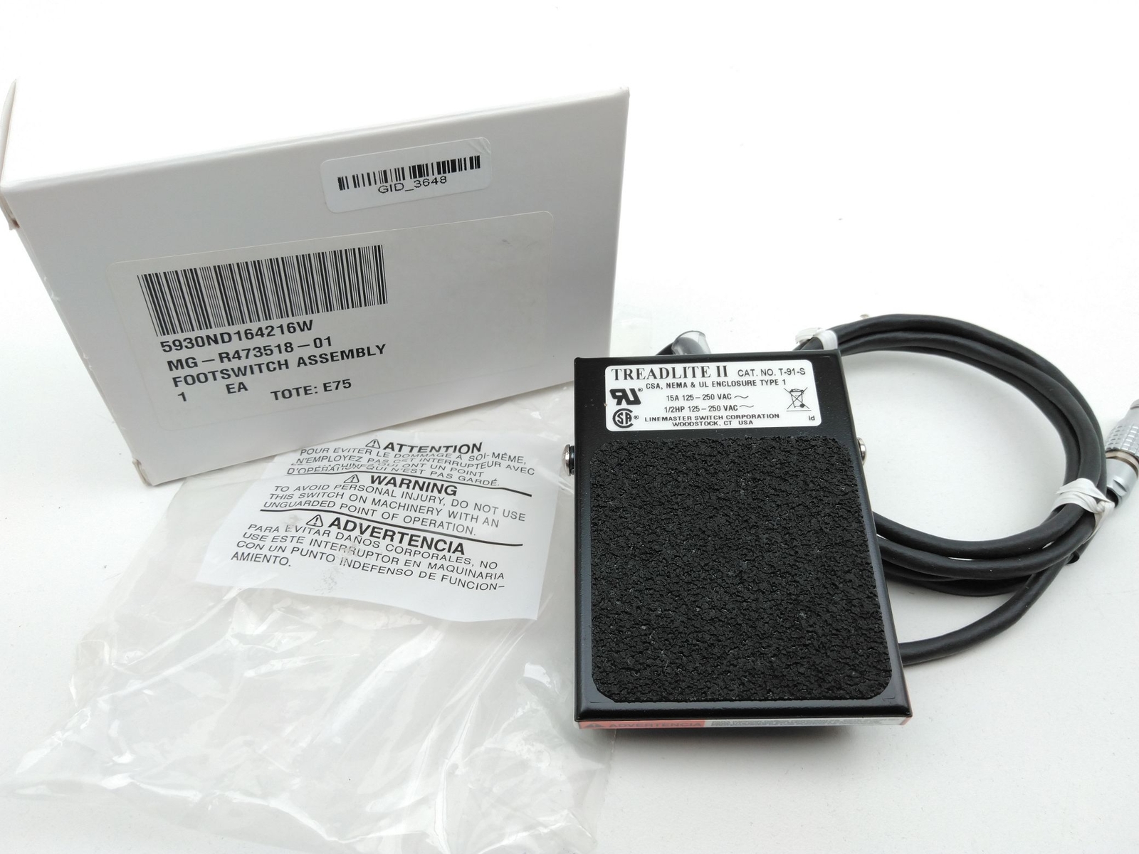 LineMaster T-91-S Treadlite II Foot Switch with Cable and Plug