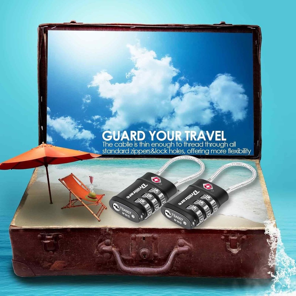 4-Pack TSA Approved Locks: Waterproof 3-Digit Travel Cable Locks for Security