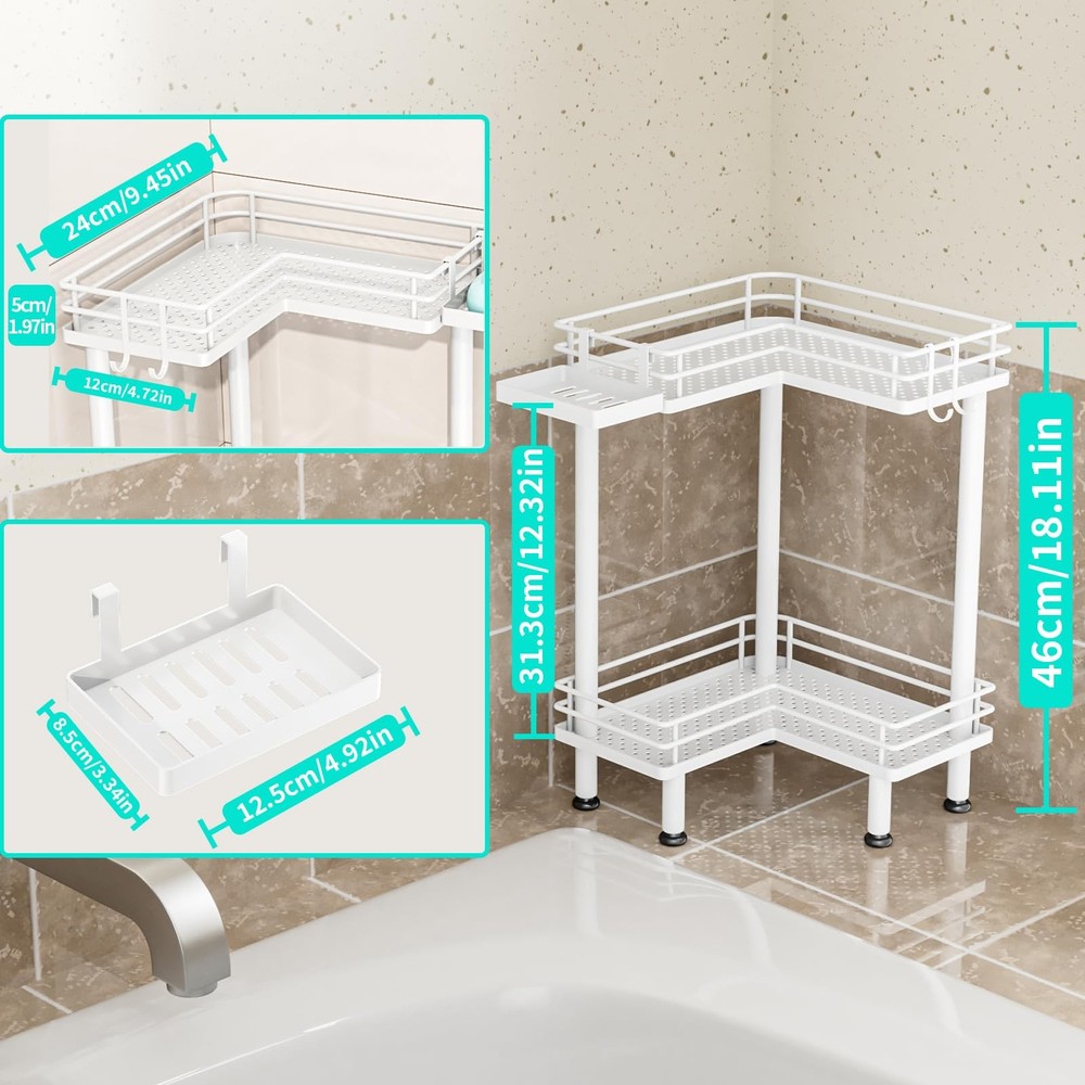 HapiRm 2-Tier Corner Shower Caddy Organizer Soap Holder Rustproof Standing