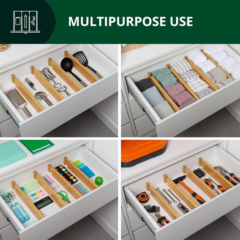 Adjustable Drawer Separator Splitters - 17–22 Inches