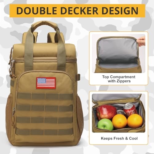 Tactical Backpack Cooler,Lunch Backpack for Men Adults Work with Brown