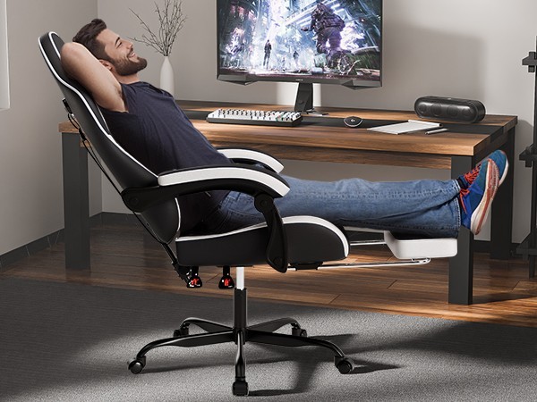 Gaming Chair PVC Leather Featuring High-Back Massage Function and Footrest