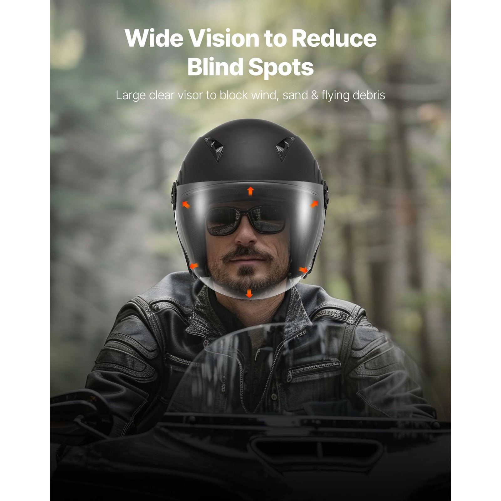 Uimoso Adult Motorcycle 3/4 Open Face Helmet DOT Approved Size L Black