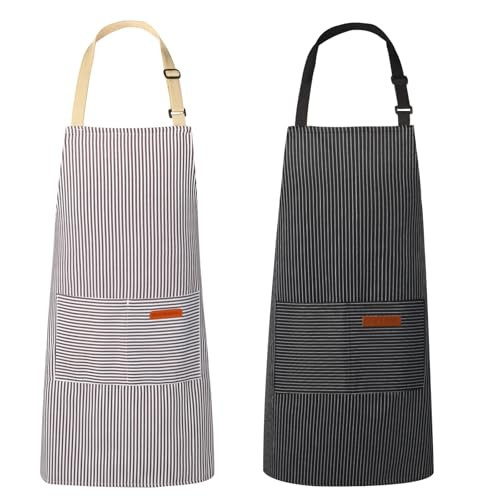 2 Pack Kitchen Aprons, Soft Apron for Restaurant with Adjustable Neck Strap