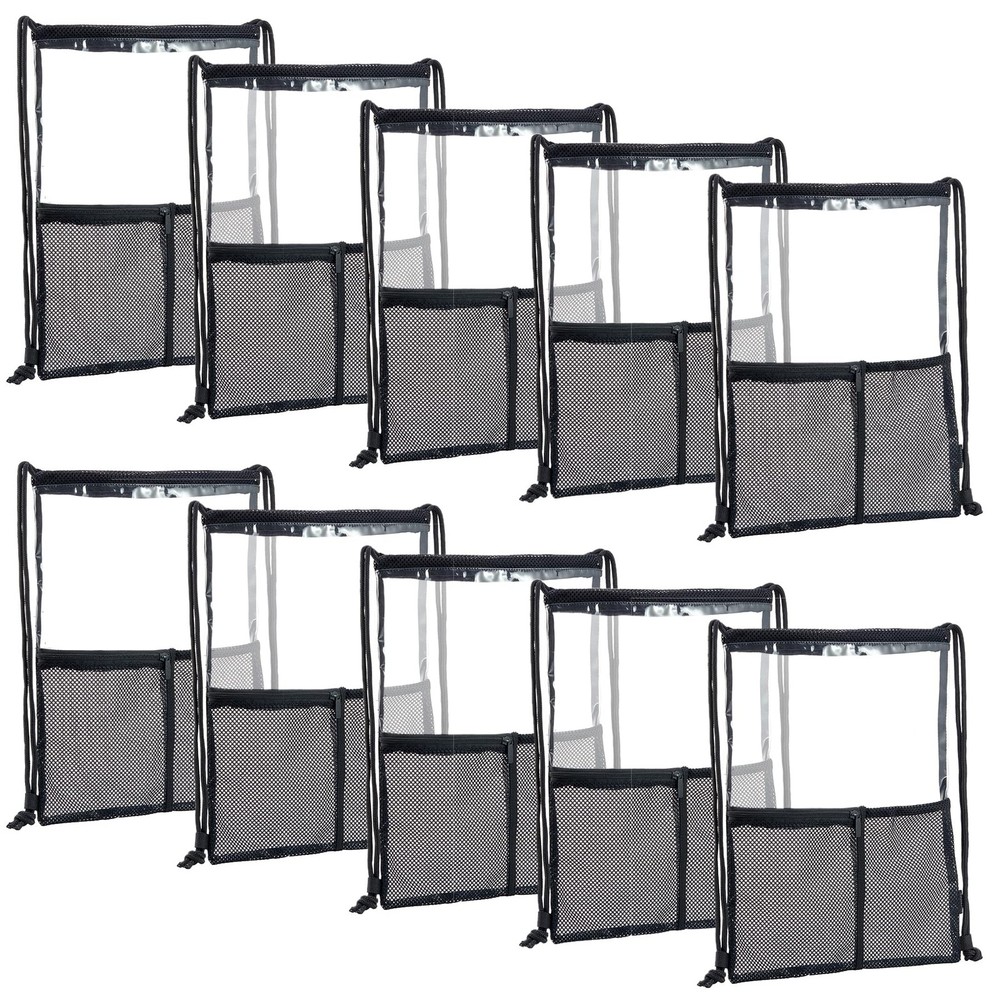 BORMELUN Clear Drawstring Backpack - 10pack String Cinch Bag Small, Black