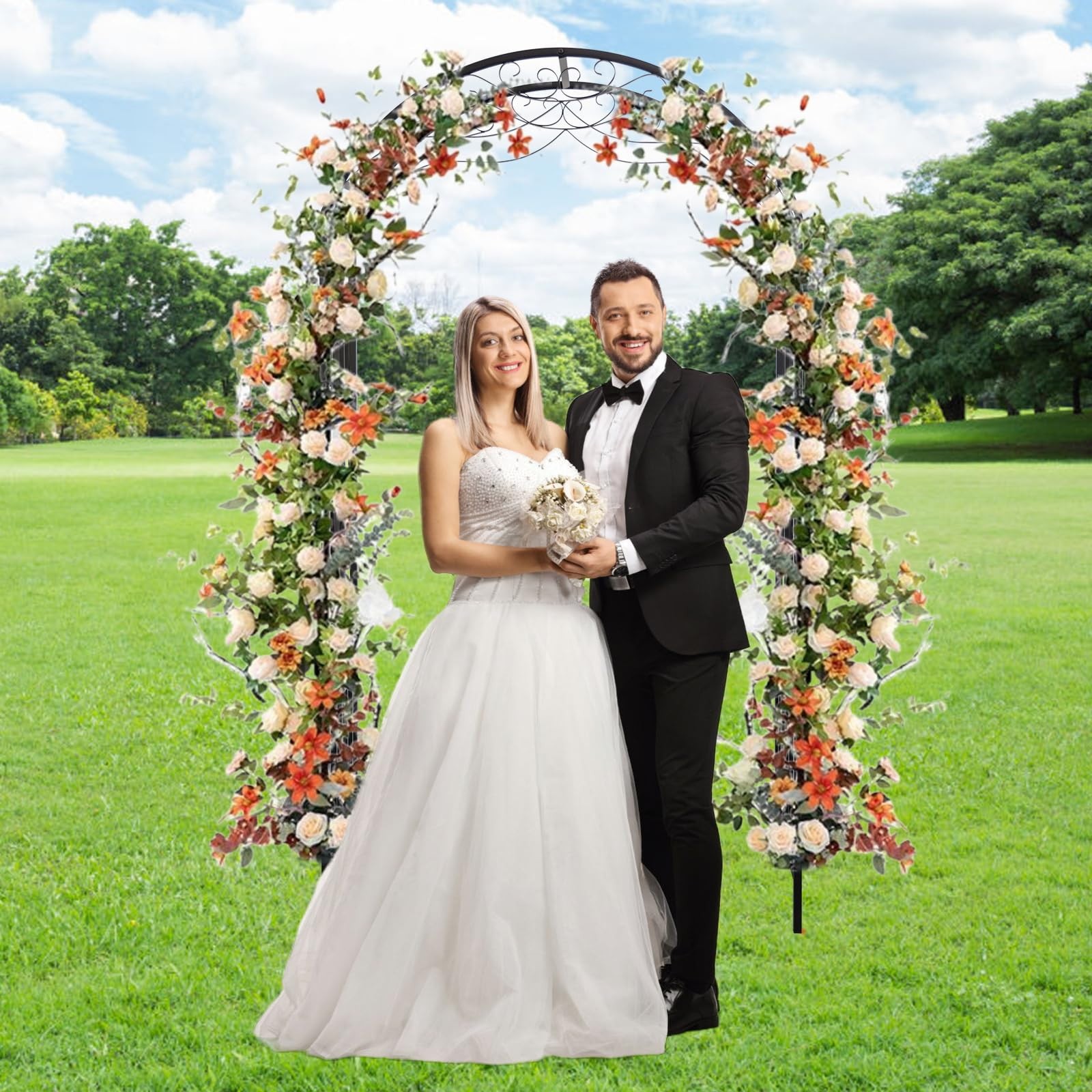 Garden Arch Trellis Outdoor Metal Arbor for Climbing Vines, Lawn and Backyard