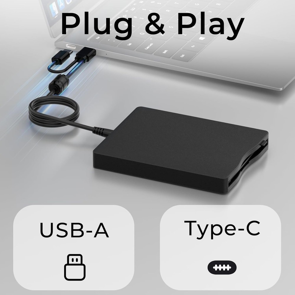 USB Floppy Drive, External 3.5" USB & Type-C External Floppy Disk Drive Porta...