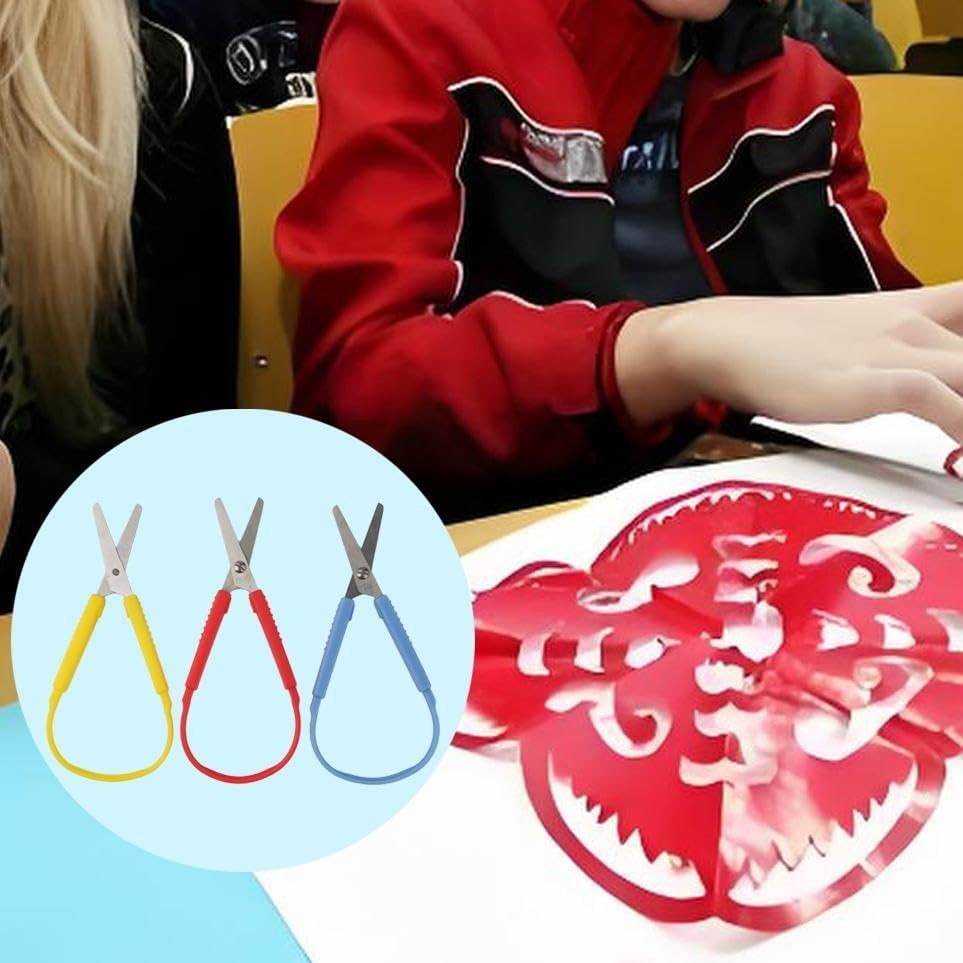 3 Pcs Mini Loop Scissors, Colorful Looped Handle Self-Opening, Adaptive Cutting