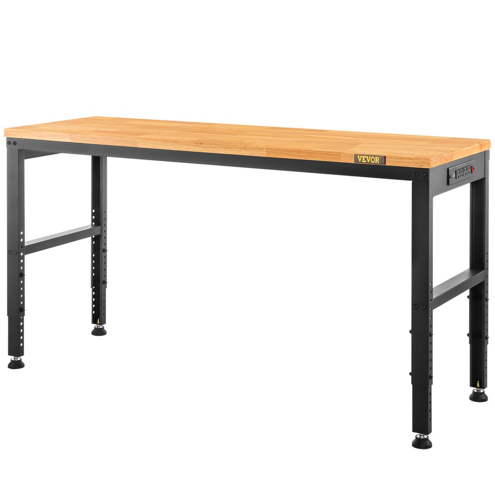 Adjustable Height Workbench 61"L x 20"W Work Bench Table w/ Power Outlets