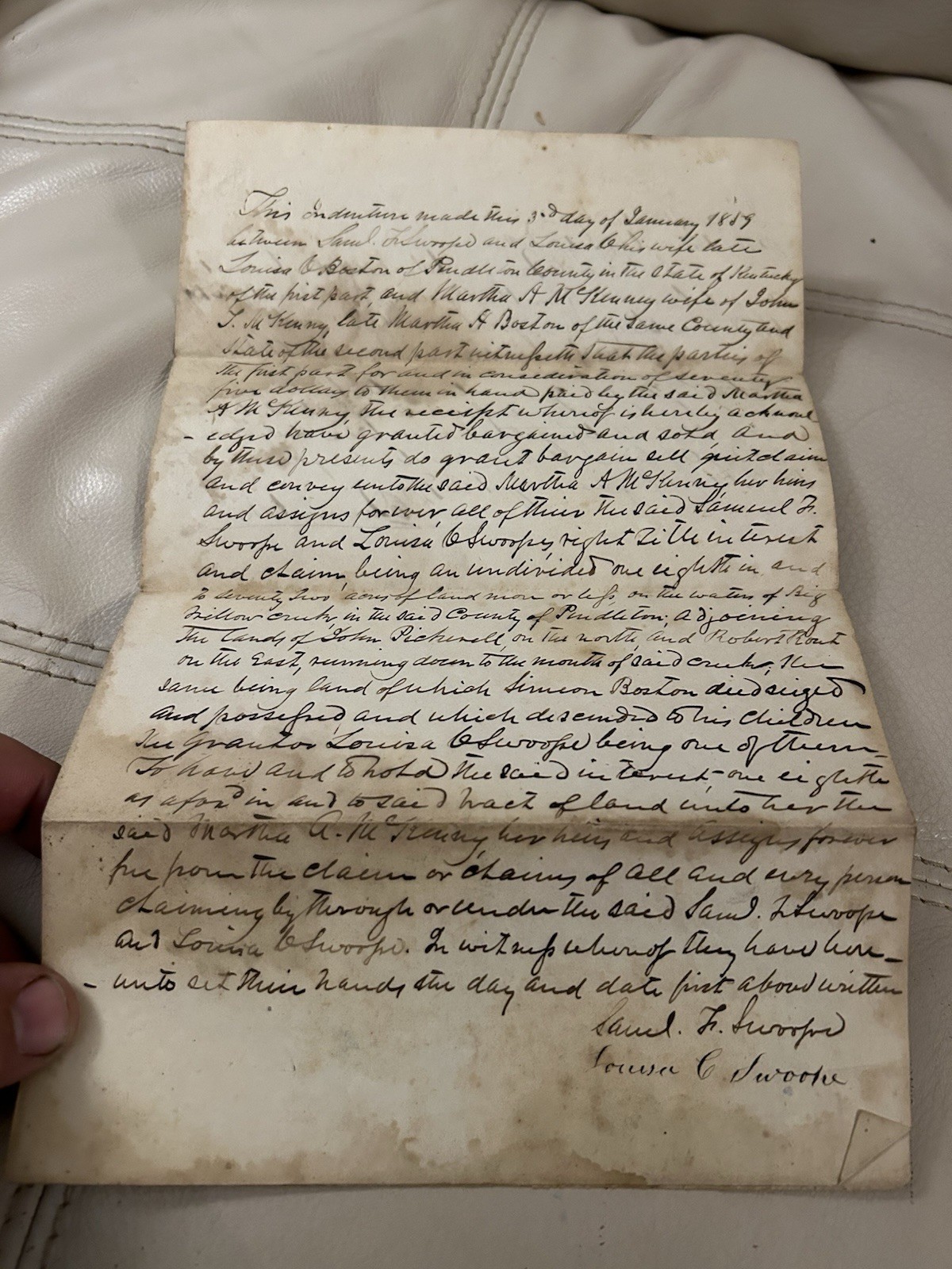 1859 Indenture Kentucky Antique Signed Document