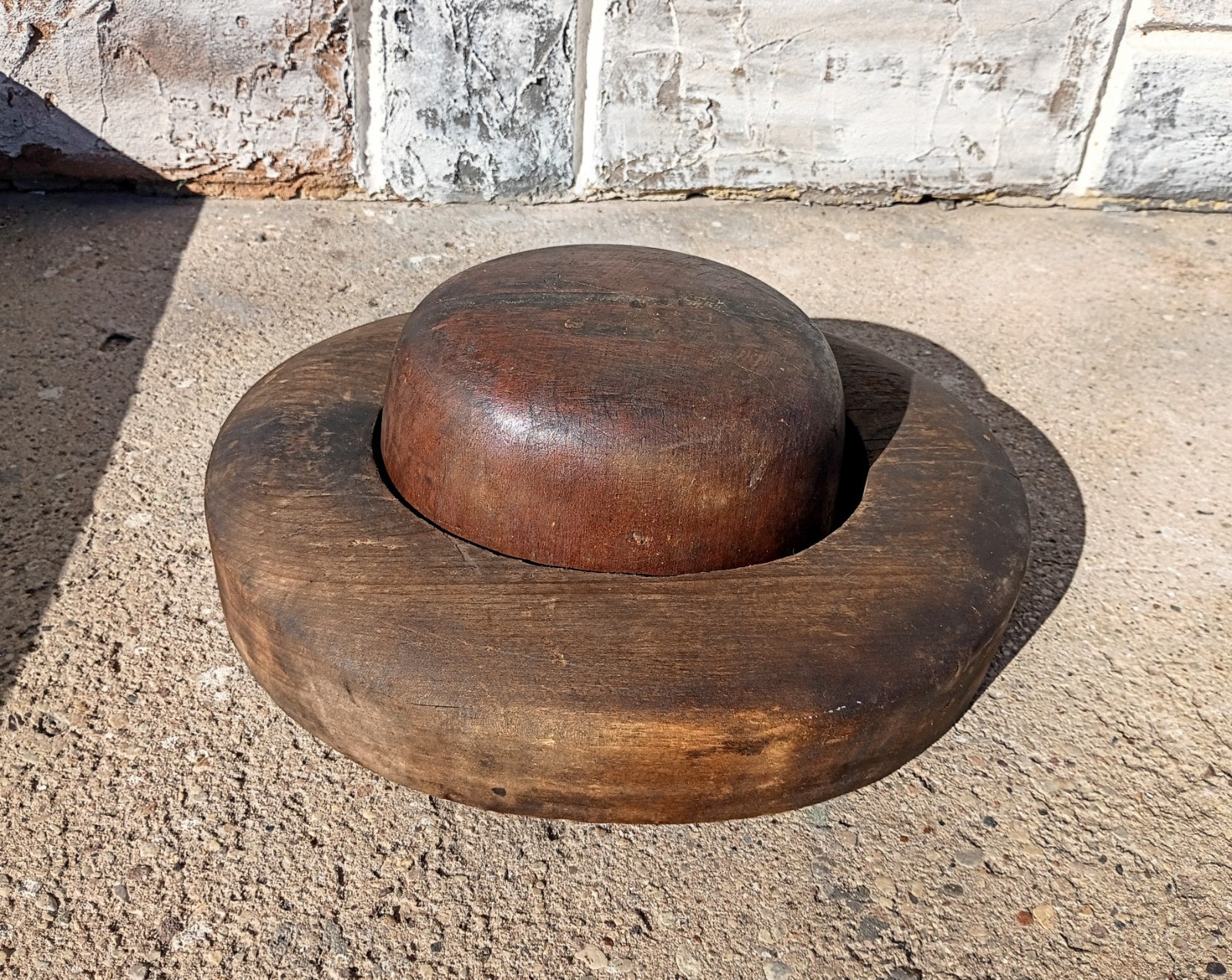 Antique Primitive Amish Solid Wood Millinery Block Dome 2 Piece Hat Form R475