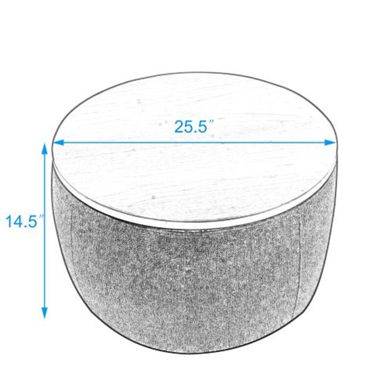 Round Storage Ottoman, 2 in 1 Function, Work as End table & Ottoman-Navy