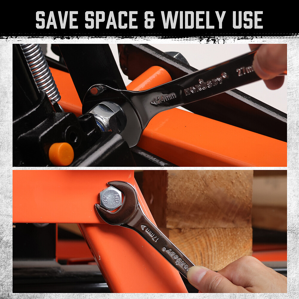 19PC SAE & Metric Thin Open End Wrench Set Bike Wrench Set W/ Rolling Pouch CR-V