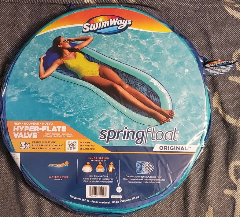 SwimWays Original Spring Float HYPER-FLATE VALVE Blue Leaves Design