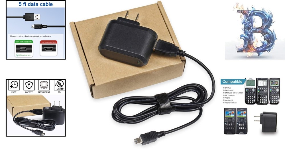 Enhanced 5FT USB Power Adapter for Texas Instruments Graphing Calculators