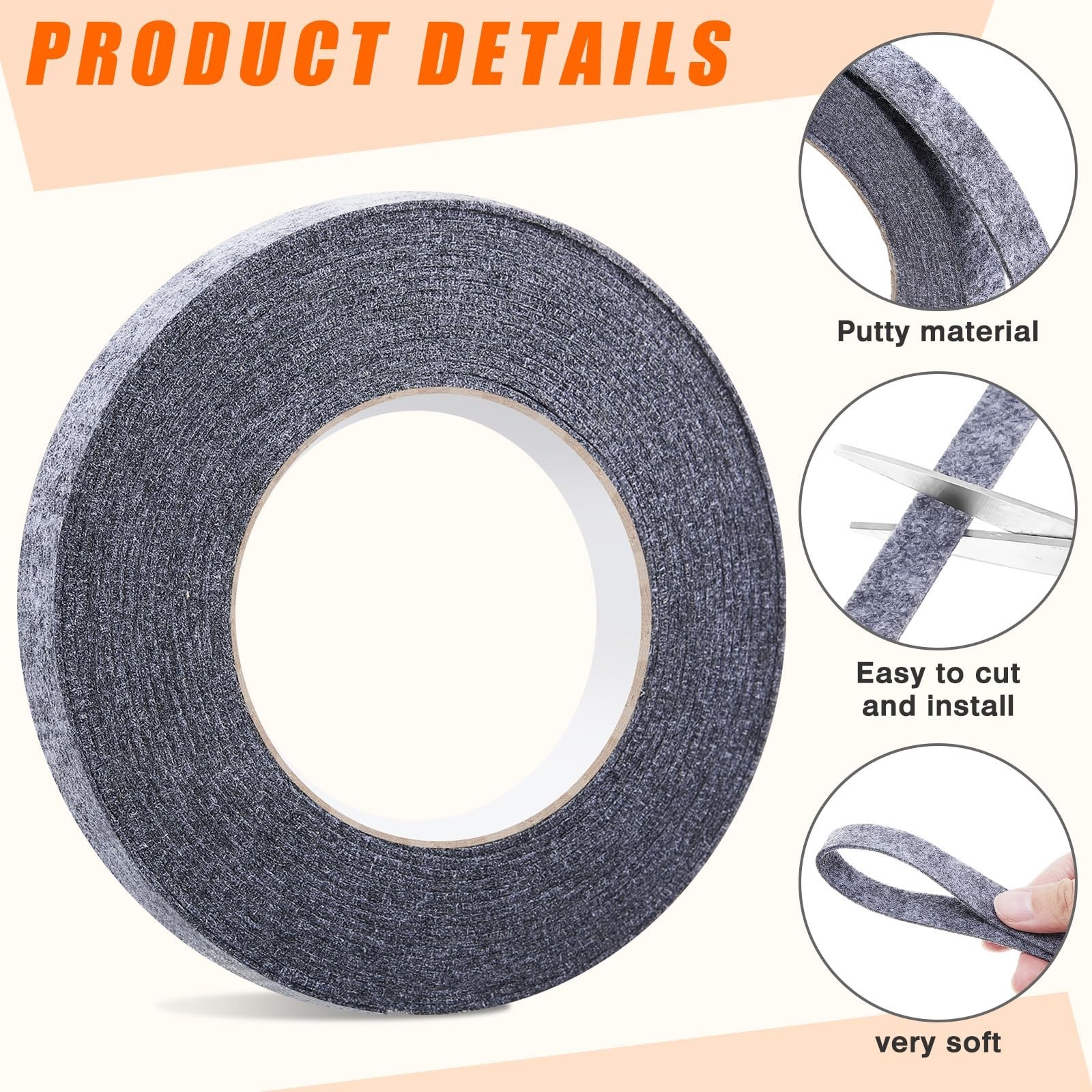 Buryeah 2 Rolls 5/8 Inch x 17 ft Multipurpose Felt Weatherstrip Seal Felt Str...