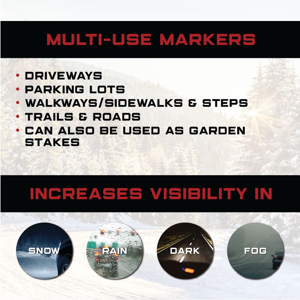 (Pack of 10) 5/16 Inch Driveway Tapered Fiberglass Markers, Flexible, Heavy Duty