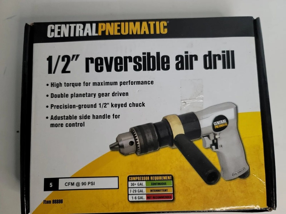 CENTRAL PNEUMATIC 1/2" Reversible Air Drill, Model# 98896 New