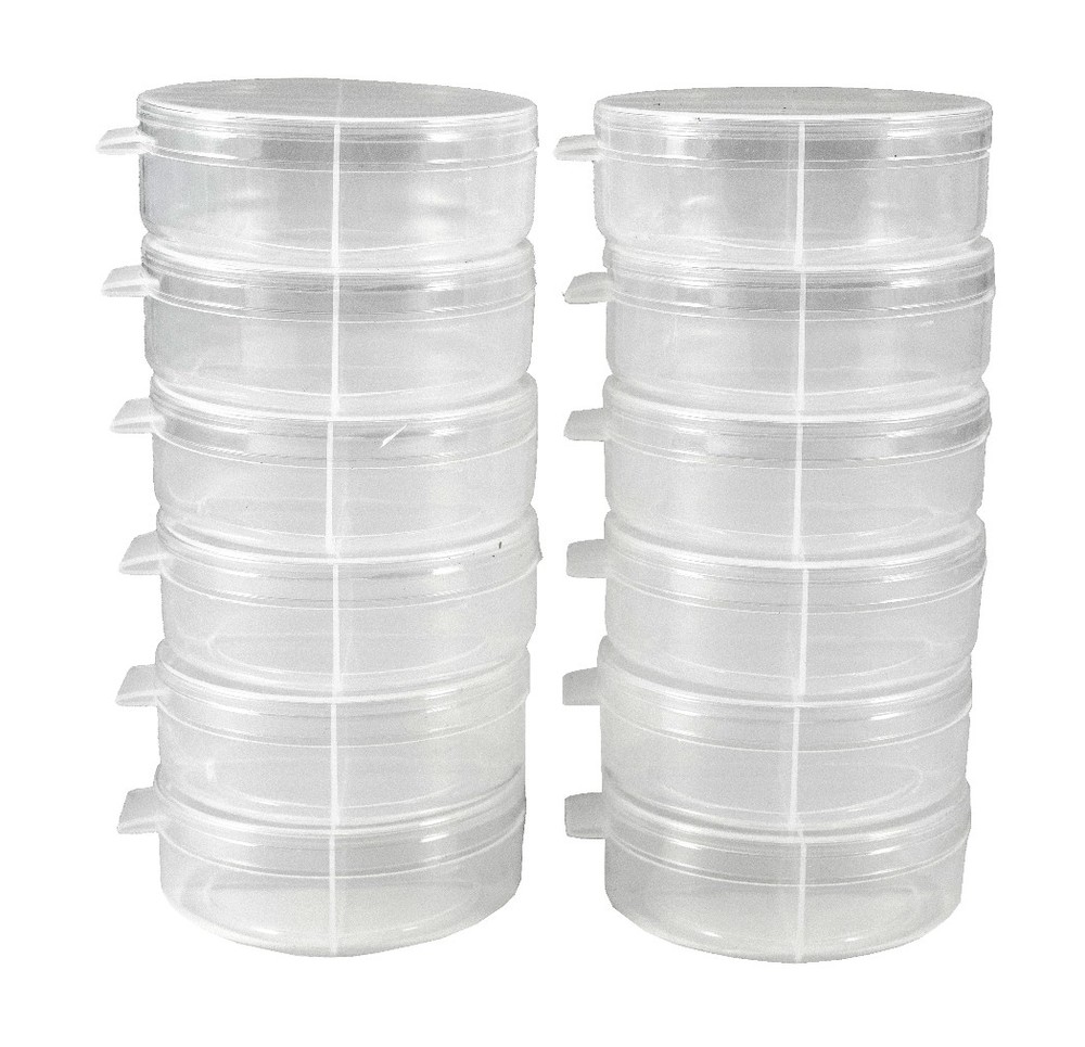 12 Count - Clear Divided Plastic Round Containers w/ Attached Lids - Shuttle Cup