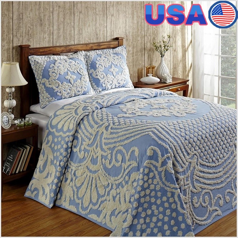 100 Cotton Chenille Bedspread Medallion Design Lightweight Tufted Coverlet New