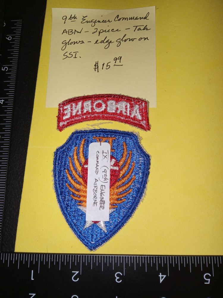 9th Engineer Command ABN - 2 piece - Tab Glows - Edge Glow on SSI Patch
