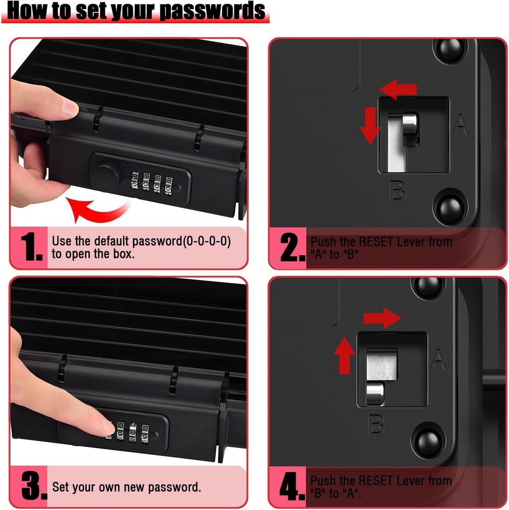 Large Security Lock Box,Outdoor Waterproof Shockproof 4-Digit Combination Key Sa