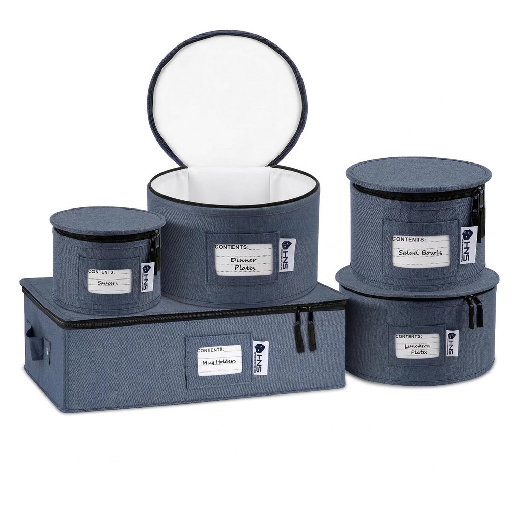 5-Piece Hard Shell Storage Containers Set for Dinnerware, Glasses & Plates - Stu