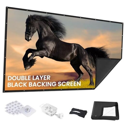 60 inch Projector Screen Upgraded- Black Backing, Straight Edges, Foldable,
