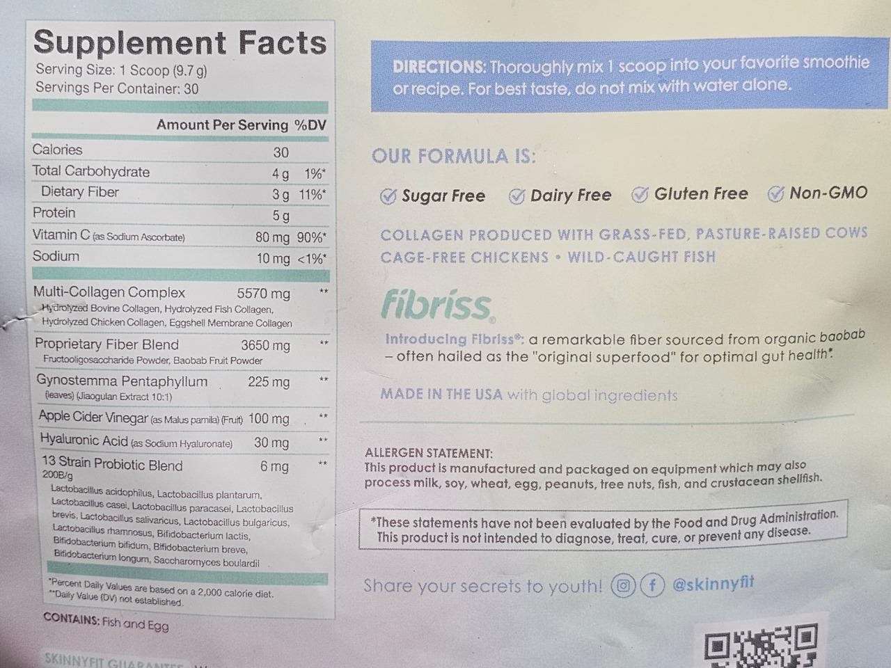 Skinny Fit Super Youth UNFLAVORED Multi-Collagen Peptides 30 Servings Exp 4/2027