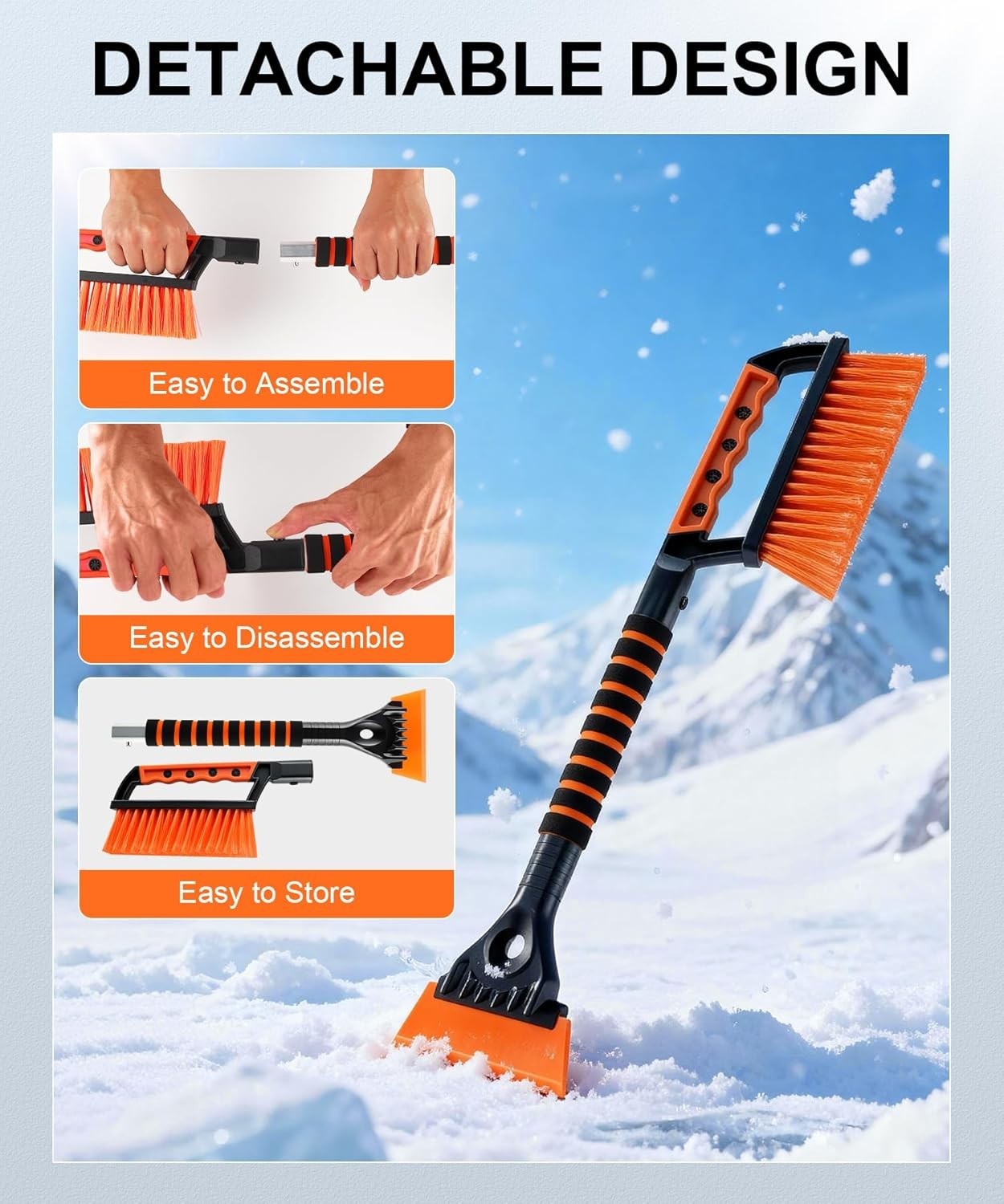 Ice Scraper Snow Brush for Car Windshield 2in1 Extendable Handle Winter Tool