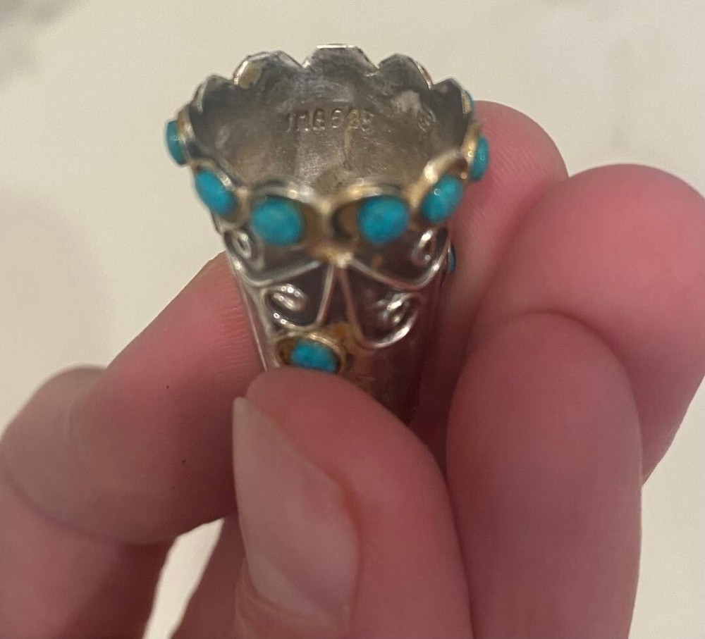 Vintage Mexico sterling silver & turquoise Thimble 