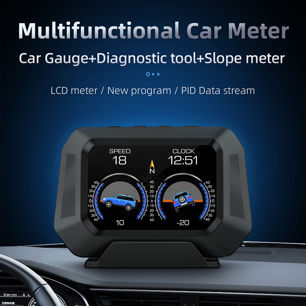 Car OBD2 GPS Head Up Display HUD Speedometer Slope Meter Speed P21 Data Stream